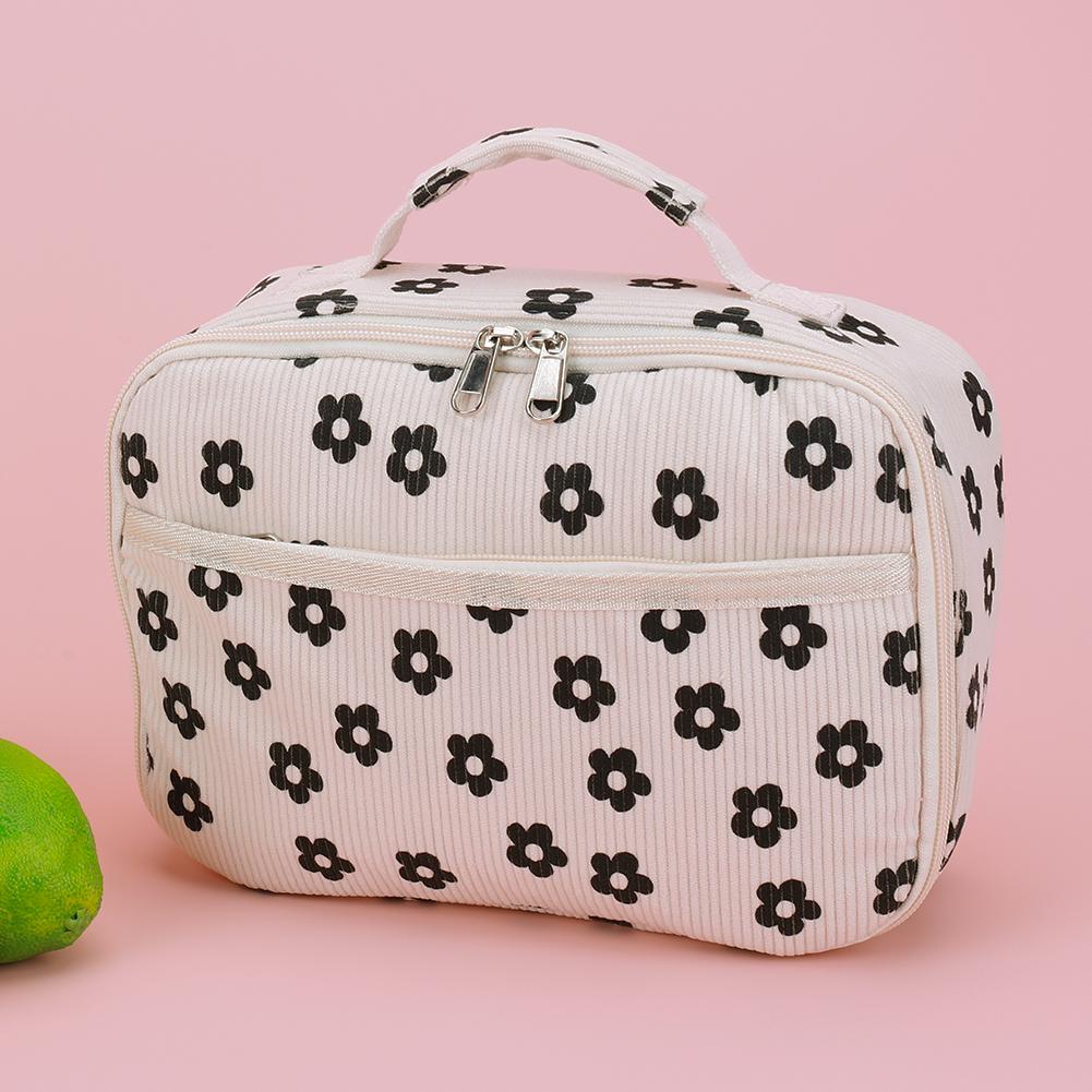 Women Corduroy Insulated Cooler with Interior Pockets Lunch Bag Zipper Closure Lunch Case Lunch Container for Work School