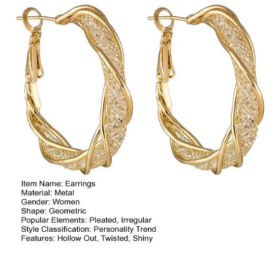 1 пара сережек Huggie в стиле ретро, ​​блестящие витые полые геометрические однотонные серьги с гальваническим покрытием, легкие украшения для ушей из нержавеющей стали, ювелирные изделия