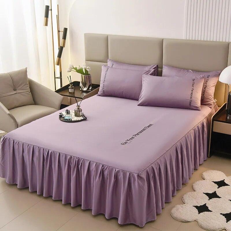 Summer New European Style Simple Washable Silk Bed Skirt Non Slip Bed Cover Household Mattress Cover Pillow Case