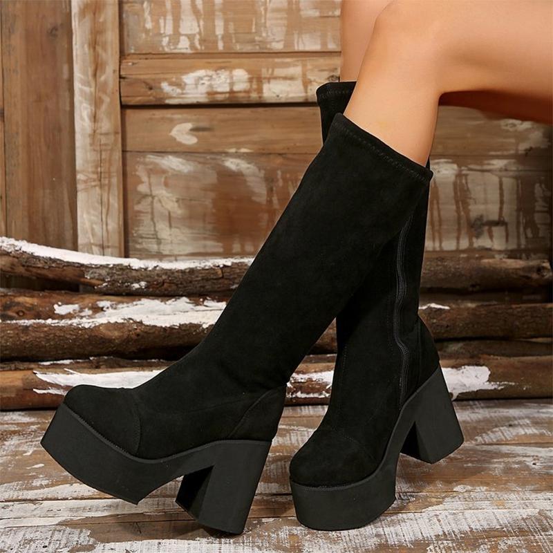 Женские высокие сапоги челси на платформе из замши, очень высокие каблуки, массивные туфли, зимняя мода 2024 года, новые туфли-лодочки, трендовая женская обувь