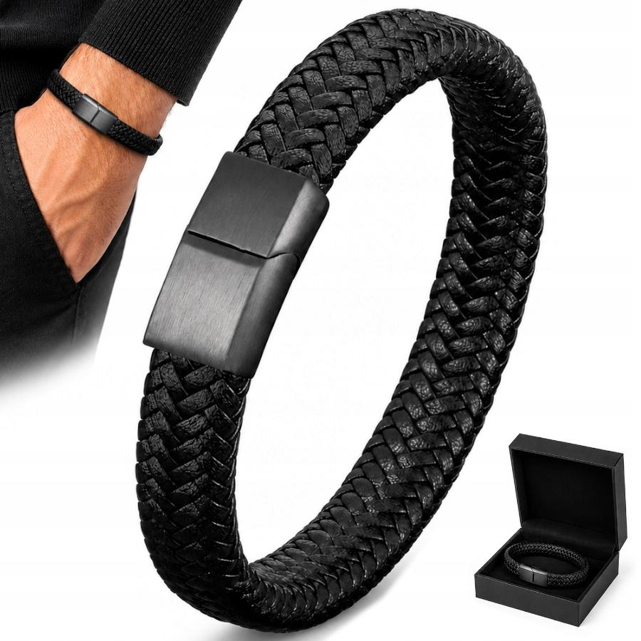 Men' Braided Leather Bracelet TITANIUM Gift Wrist Bracelet