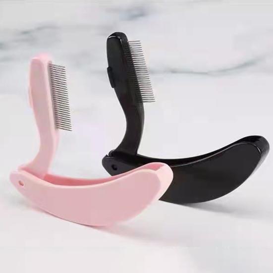Eyelash Brush Foldable Portable Lightweight Multifunctional Safe Separate Eyelashes Curved Plastic Handle Stainless Steel Teeth Eyebrow Steel Comb