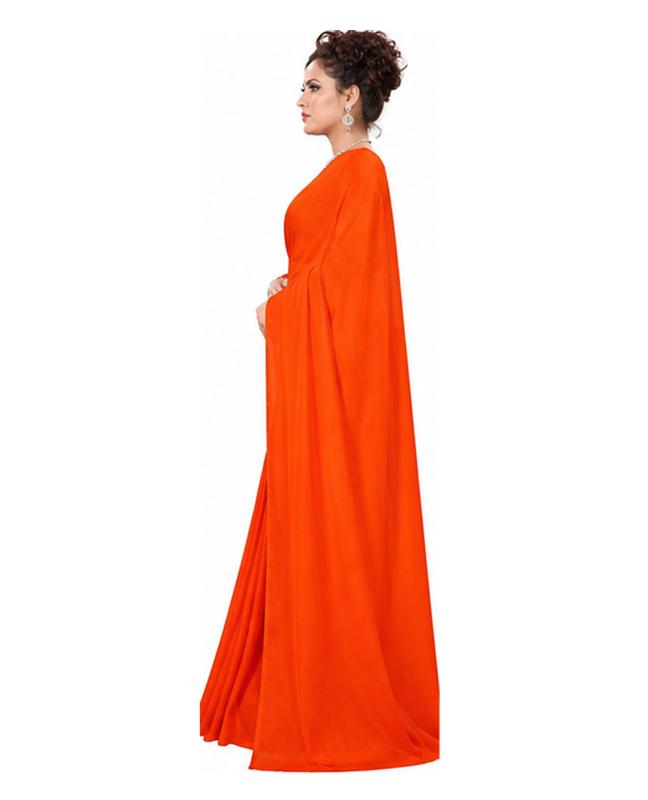TreegoArt TreegoArt Women,s Georgette Plain Saree With Unstitched Blouse Piece - Pack Of 1