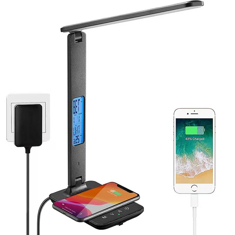 Multifunctional Table Desk Lamp with Wireless Charger Indoor Reading Folding Light With Clock for Phone for Smart Watch 2025