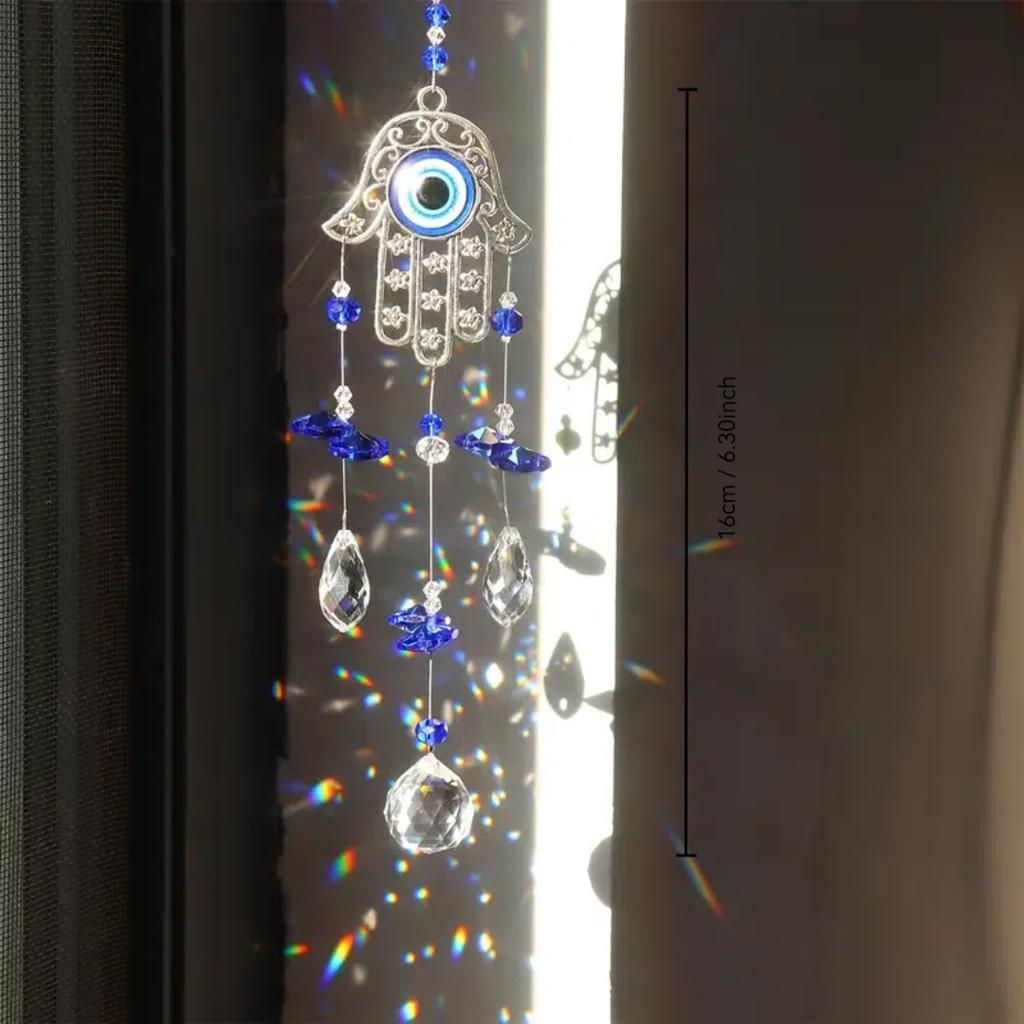 1 Pc Natural Crystal, Blue Devil's Eye Crystal Ball, Prism Curtain Rainbow Decorated Pendant, Living Room Garden Soul Pendant
