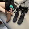 Мода Модные Дизайн на молнии Круглый носок Женские короткие ботинки 2024 Зима Замша Толстый высокий каблук Большой размер Пряжка-булавка Модные ботинки