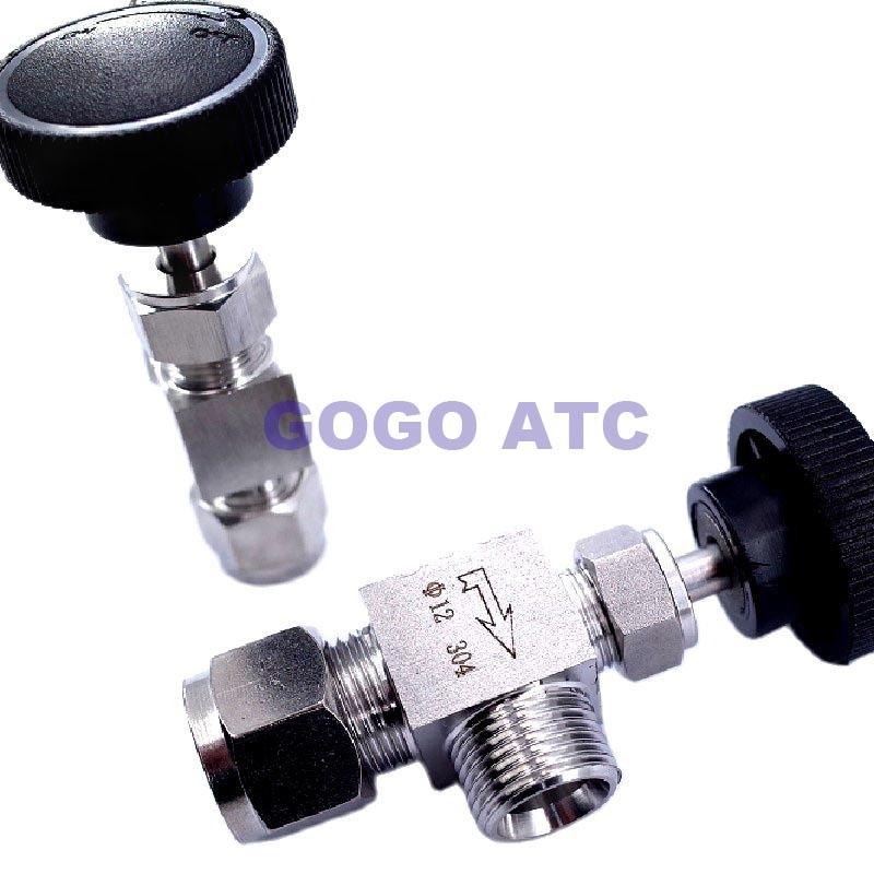 Free ship Adjustable Right angle needle 6 8 10 12mm 1/8 1/4 3/8  inch hard tube SS304 Flow Control shut off crane needle valve