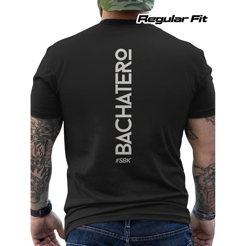 Bachatero Men's Latin Dance T-Shirt - Back Print #SBK - Black with Bold White Lettering - Regular Fit Short Sleeve Tee for Salsa, Kizomba, Bachata,