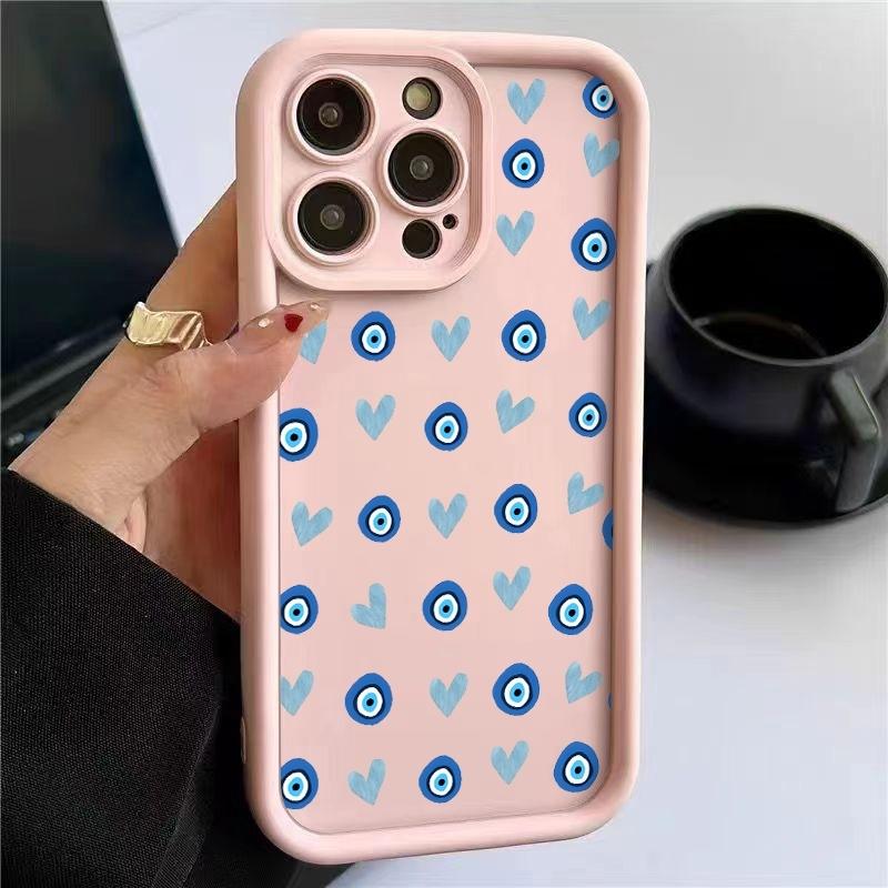 Чехол для телефона Синий с узором Глаза в форме сердца Для iPhone 17 16 Pro Max 11 13 12 14 15 8 7 Plus XS XR X 16E 17E Ударопрочный Мягкий чехол