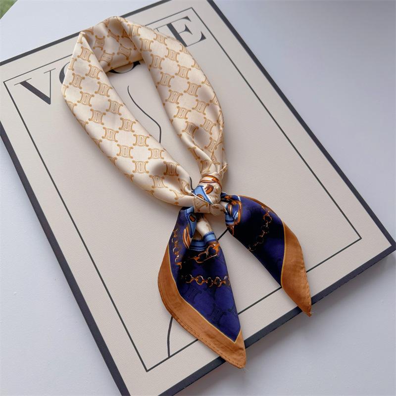 New Hundred Hundred Satin Letter Print Neckerchief 70×70 Silk Scarf Small Square Scarf High Sense of French Scarf