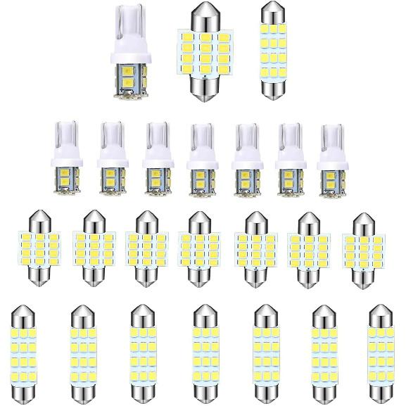 24PCS Car Interior LED Bulb, Dome Light LED Car Interior Replacement Bulb Kit Set T10 31 mm 41 mm for Car Interior, Indoor Map Dome Lights, License