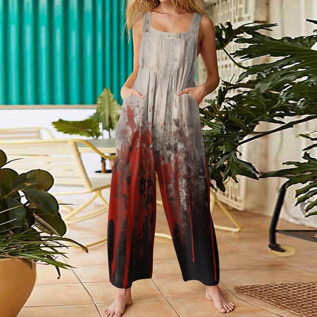 Женская мода ул.. Повседневный свободный ретро-комбинезон с подтяжками и принтом ко Дню Святого Патрика