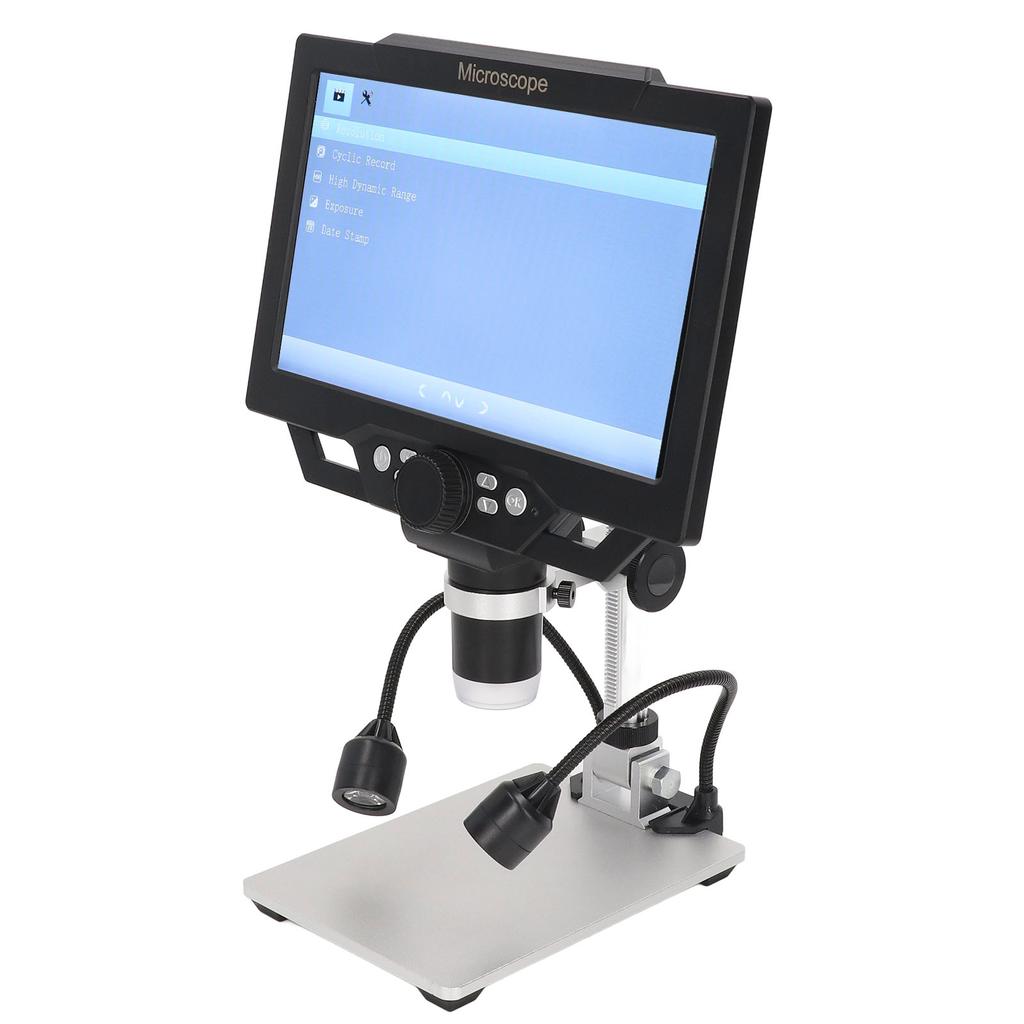 Digital Microscope 12MP 1600X 9in Screen USB Adjustable Bracket Microscope with 8 LED Lights 100‑240V EU Plug