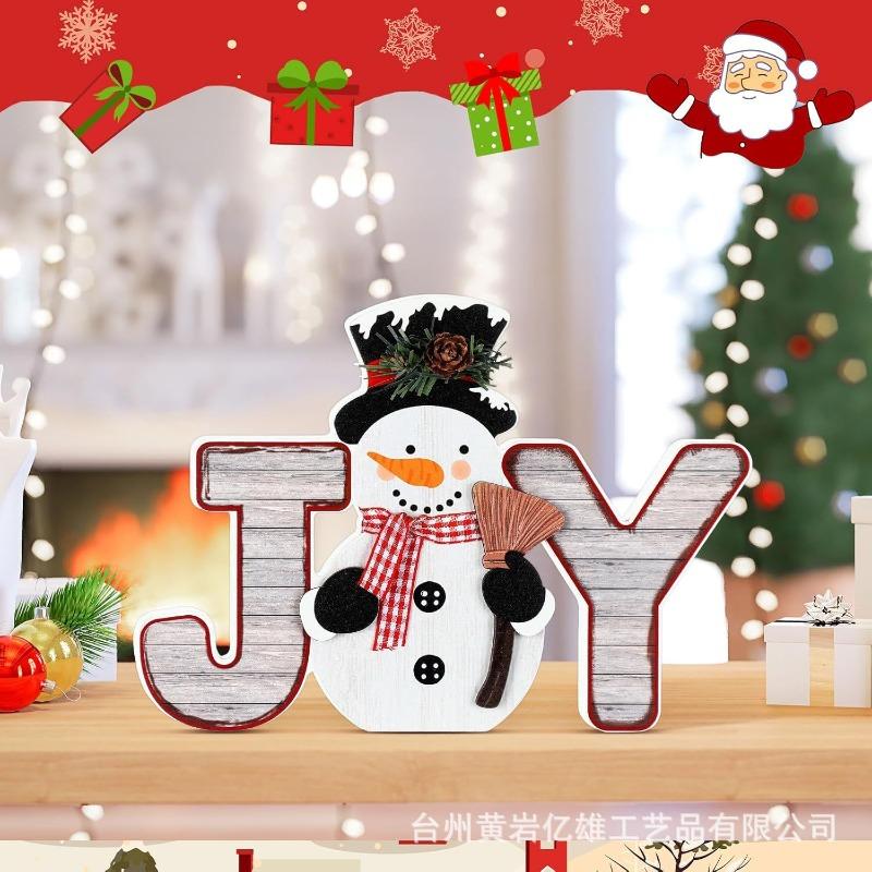 Snowman christmas decoration wooden building block christmas table decoration table center decoration layered tray decoration ornament