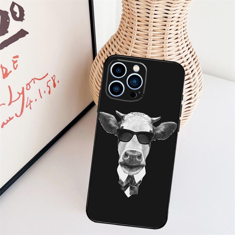 Забавный чехол для телефона с лицом коровы для iPhone 16 Pro Max 14 13 12 11 15 17 Pro Max mini 15 16 Plus 16e Задняя крышка