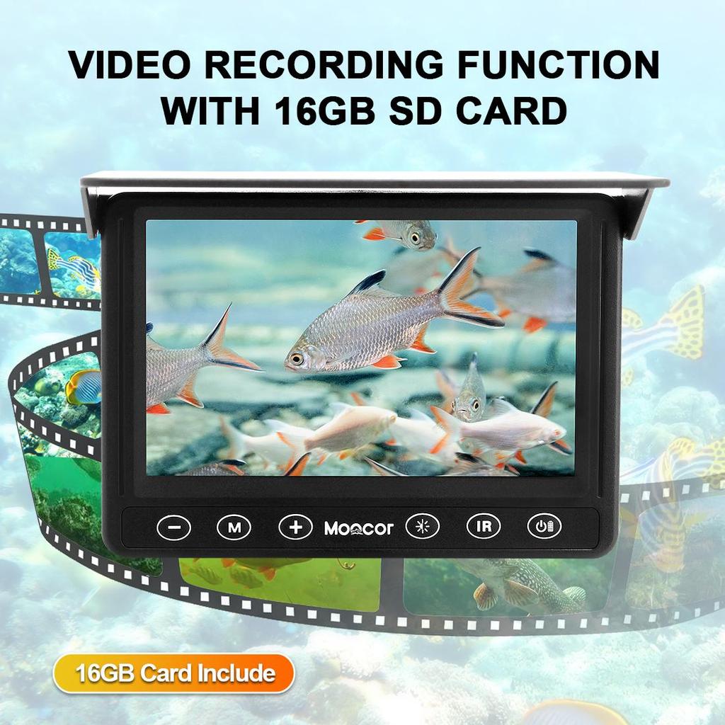 Underwater Video Fishing Camera MOQCQGR with Infrared light,480P Winter Fishing Camera,15m Fish Finder,5000mAh Battery