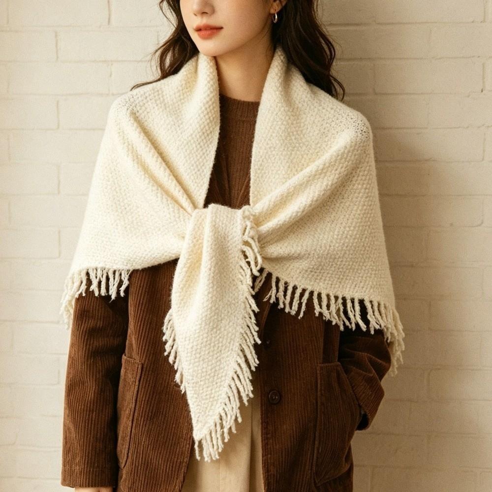 Wool‑Blend Knitted Scarf Tassel Wrap Shawl Chic Neck Warmer Indoor
