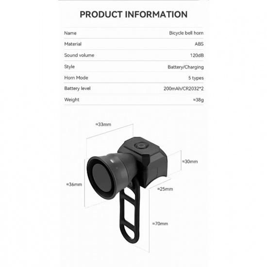 Bicycle Horn Mountain Bike Battery/USB Charging Waterproof Electronic Bike Bell Riding Equipment Children's Scooter Accessories