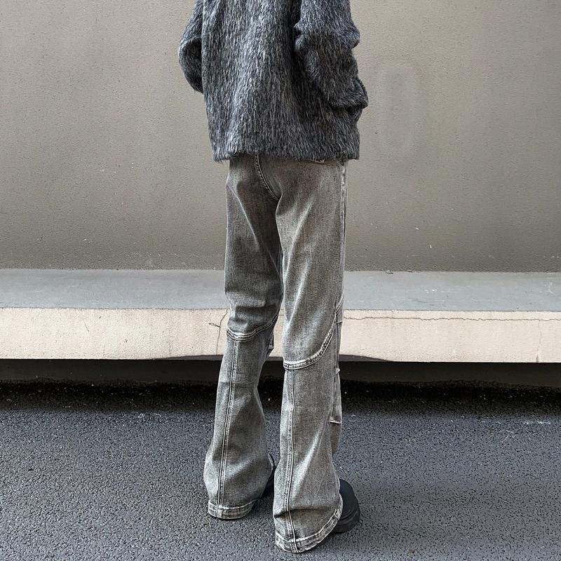 Модные ретро расклешенные джинсы с потертостями мужская одежда стиль Пустоши наколенники джинсовые брюки повседневные брюки High Street новые