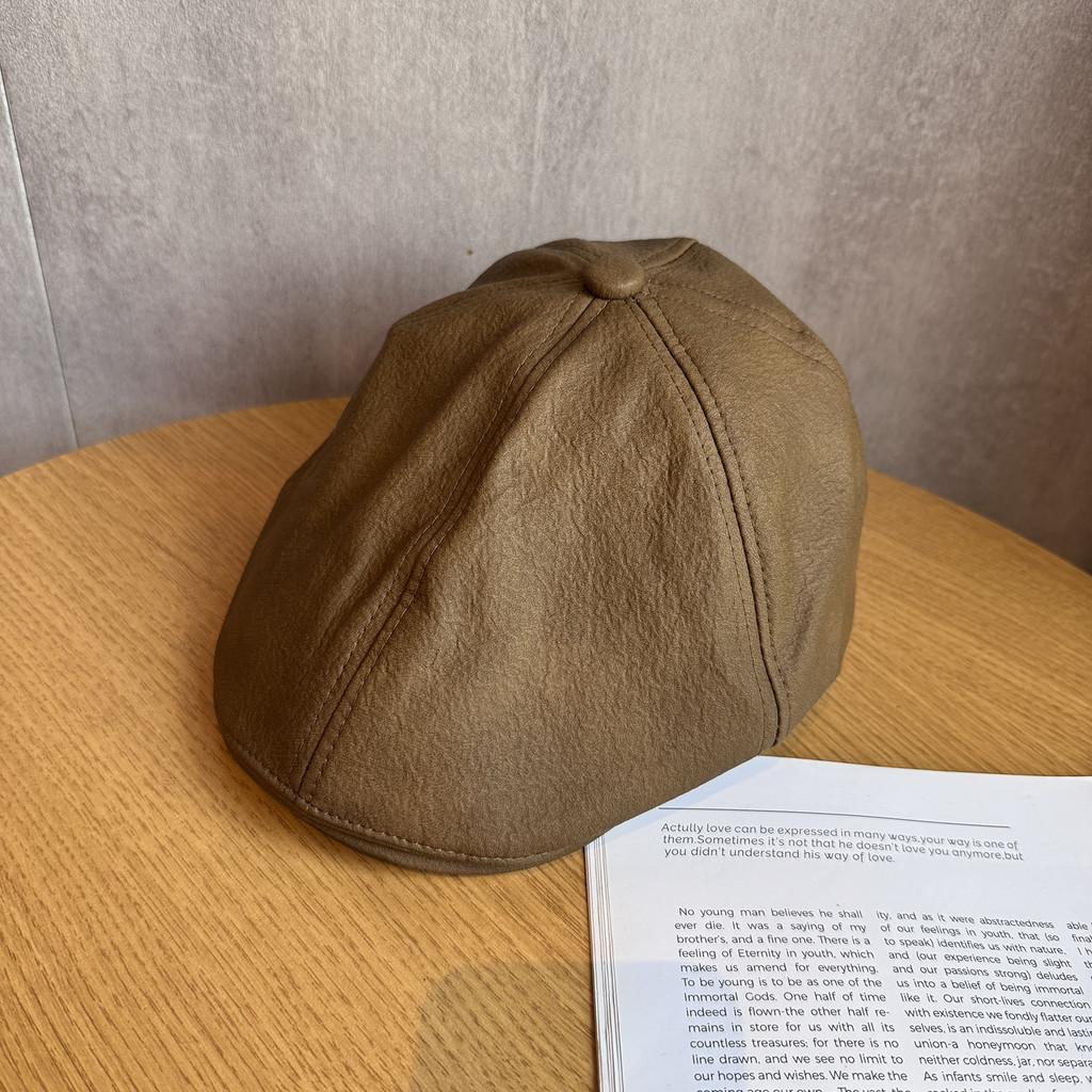 Solid Color Fashion Retro Leather Cap Women Autumn Spring Protection Sunlight