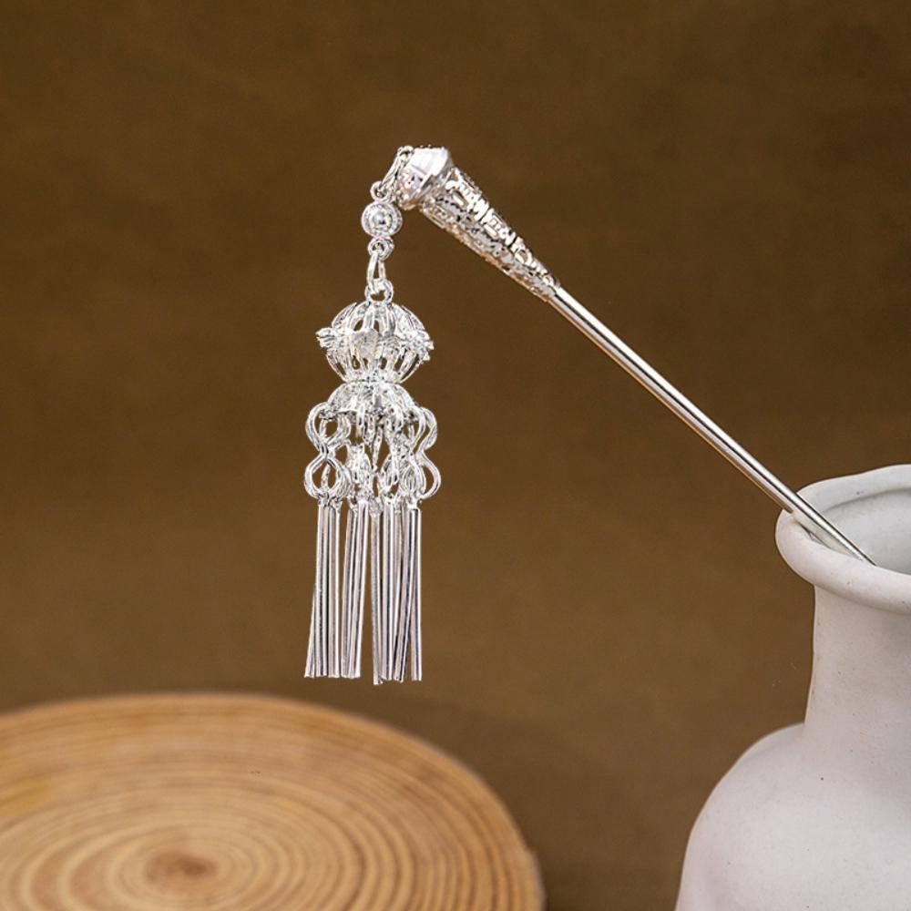 New Chinese Style Ethnic National Trend Hanfu Waterdrop Shaped Oil-Dripped Geometric Hollow Tassel Hairpin