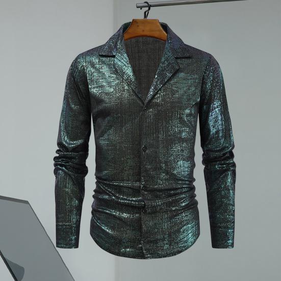 Рубашка для выступлений в клубе с воротником-лацканом, однобортная, с блестящей поверхностью, привлекающая внимание, для вечеринок, ночных клубов, танцев, кардиган средней длины