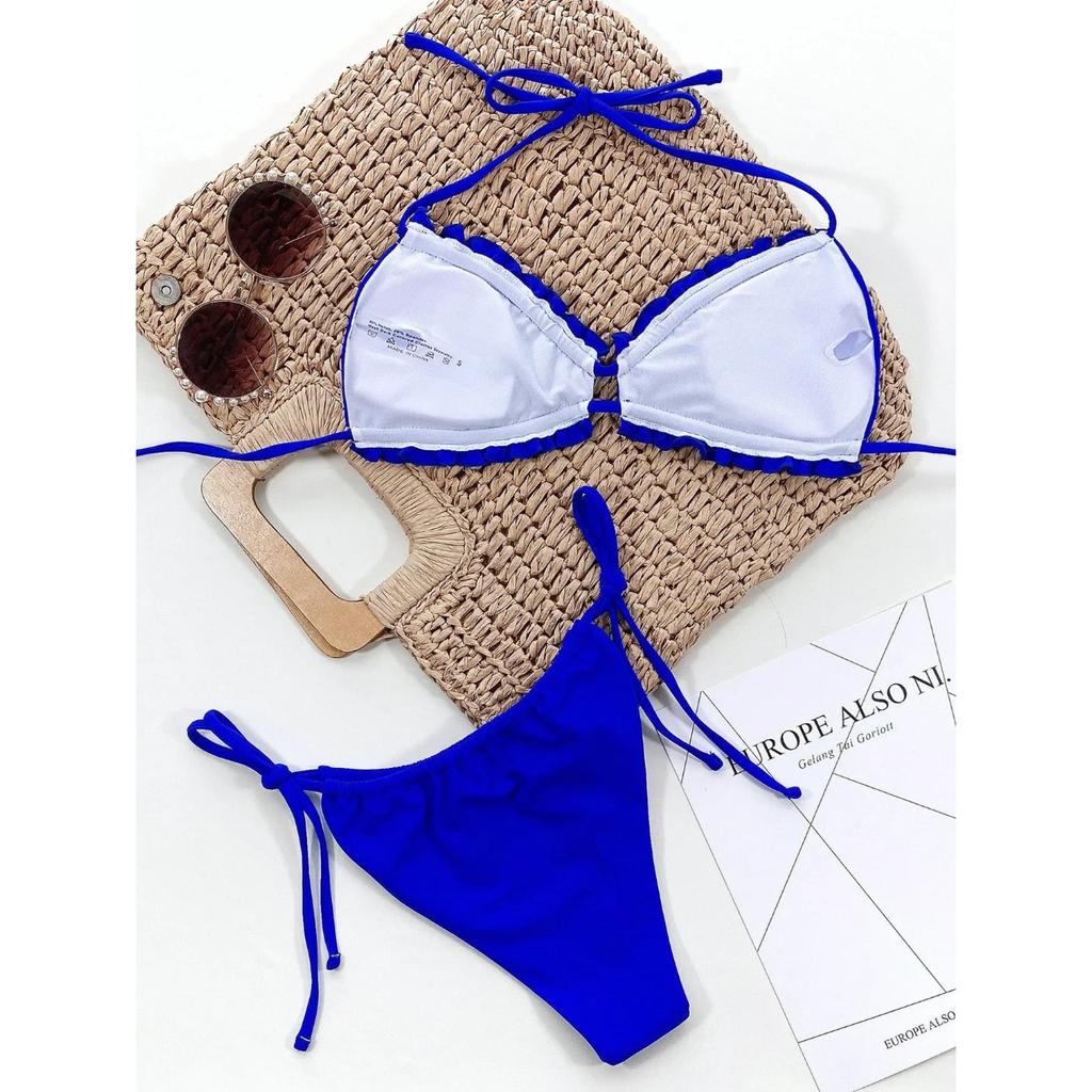 2024 Sexy Ruffle Frill Bikini Solid Swimwear Women Swimsuit Female Bikini Set Brazilian Bathing Suit Beachwear Swim Lady Bathers