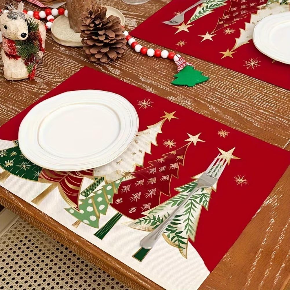 4 Red Christmas Placemats for Table Decoration