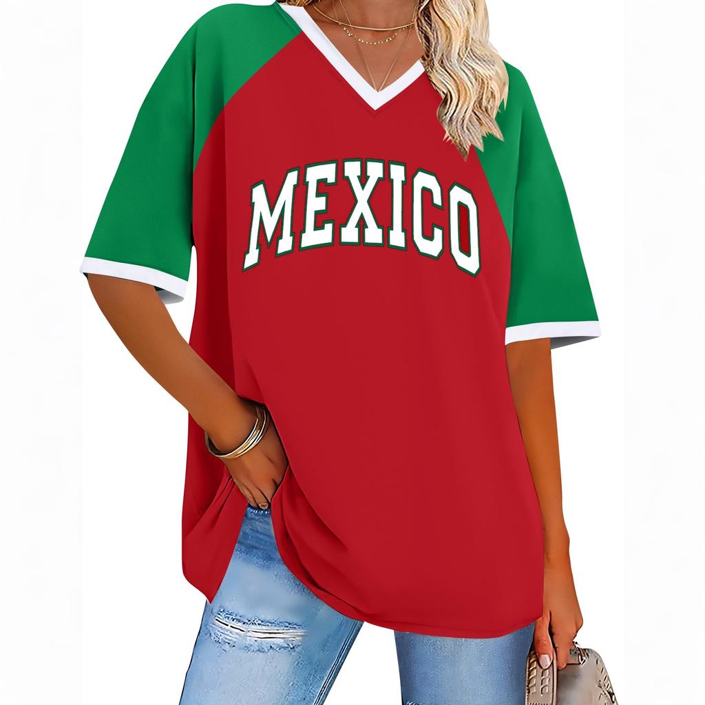 Women's Mexican Letter Print Short Sleeve T-Shirt, Casual Vacation Top