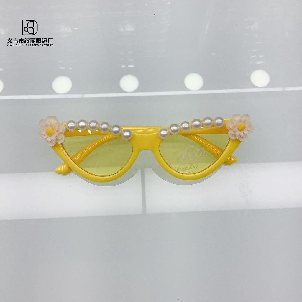 Sticky Pearl Peach Heart Frame Sunglasses Personalized Fashion Boys And Girls Sunscreen Flowers Cute Sunglasses