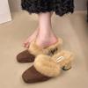 Модные зимние женские меховые туфли элегантные модные закрытые носки мюли 2024 новый стиль ретро универсальные мягкие теплые тапочки женские шлепанцы
