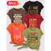 Five-piece set Elegant short-sleeved shirt for women Fun Text Series Printed Round Neck Women's Short Sleeve Shirt Suitable for Spring and Summer