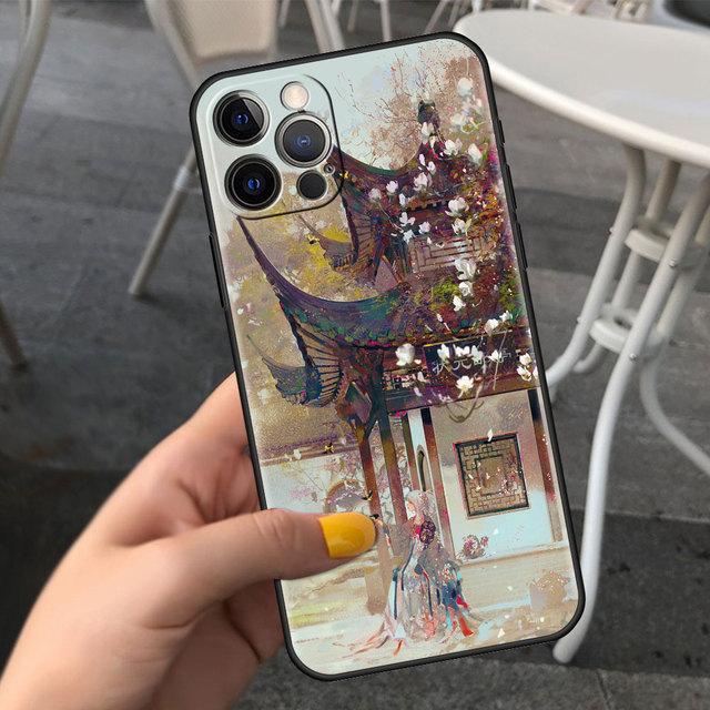 Чехол для мобильного телефона Apple Iphone 13 12 11 Pro 7 8 Plus, черный Cubierta X Xr 6 6s 5 5S, роскошный чехол Funda Para Movil с мультяшным пейзажем для девочек