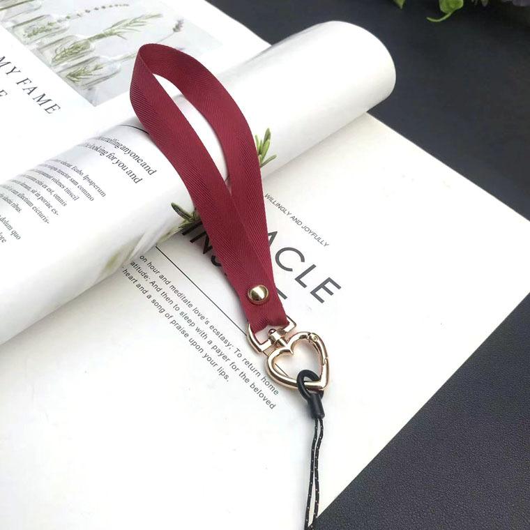 New Love Buckle Mobile Phone Lanyard Short Mobile Phone Chain Solid Color Silky Webbing Wrist Rope Non-slip Anti-fall Lanyard