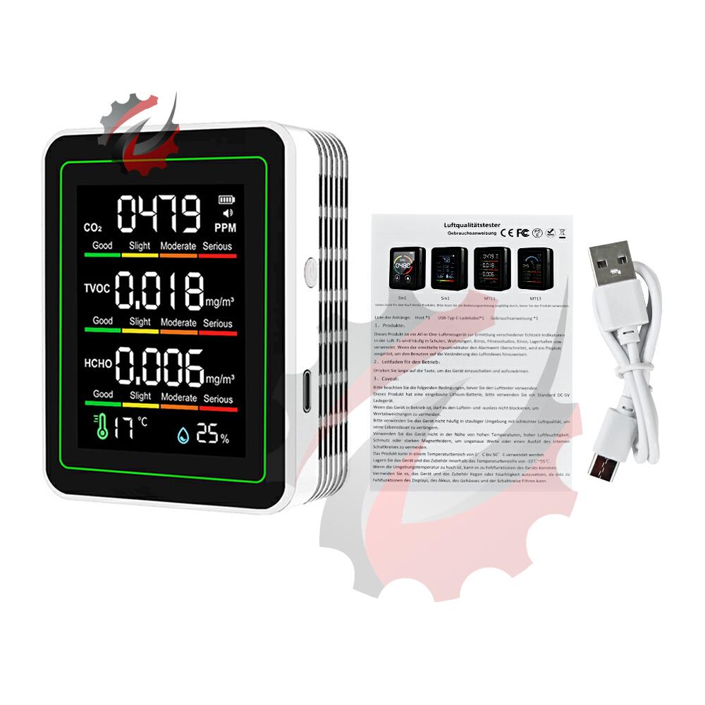 5 In 1 Air Quality Monitor Auto Display Indoor Office Wall Air Detector Household CO2 HCHO TVOC Temperature Humidity Indoor