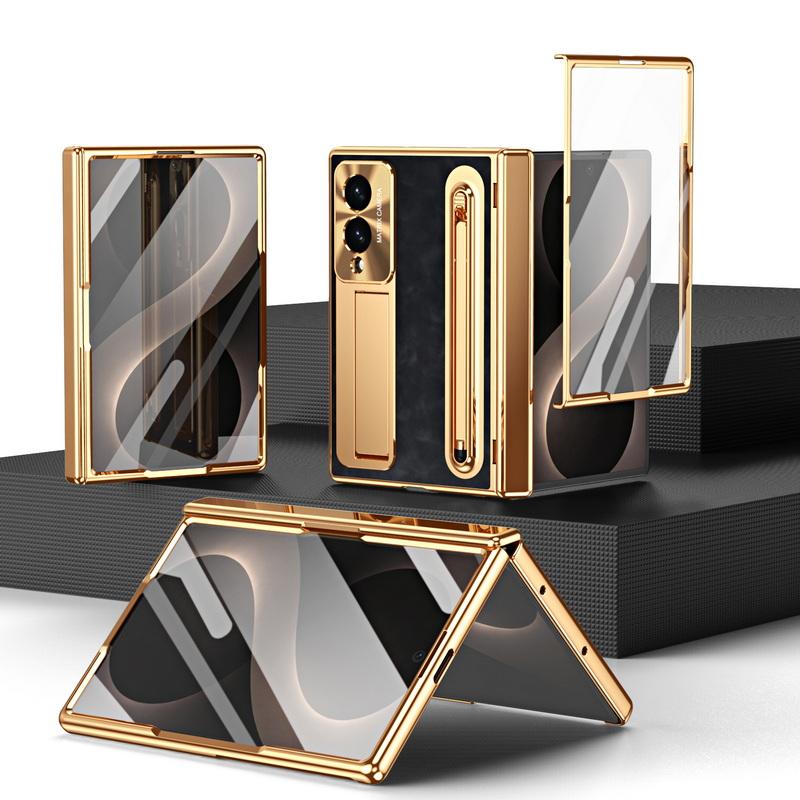 Кожаный чехол с покрытием для телефона Samsung Galaxy Z Fold 8 Wide 7 6 5 4 TriFold Роскошная крышка со скрытой подставкой, с отсеком для стилуса и защитной пленкой для экрана S Pen
