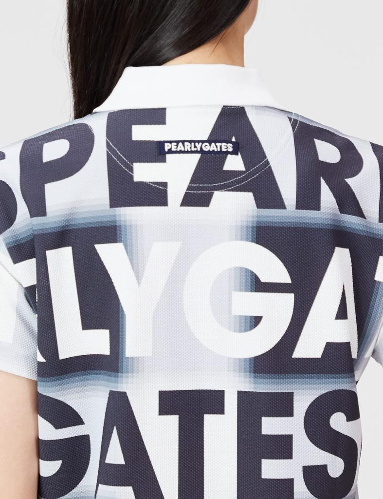 Поло в мягкую клетку с крупным логотипом темно-синий x белый 2 [PEARLY GATES] Женская футболка с коротким рукавом, соты, отделка, / 055-2260808 120_темный [L]