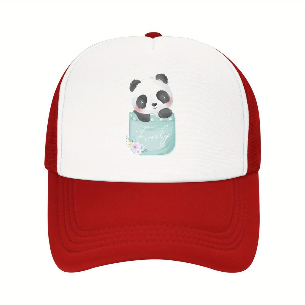Cute Panda in Pocket Graphic Trucker Hat Breathable Mesh Baseball Cap Casual Adult Headwear