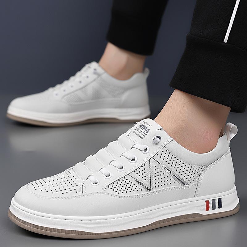Board shoes men's 2025 new summer one-pedal lazy casual hollow men's shoes Korean version breathable thick-soled white shoes