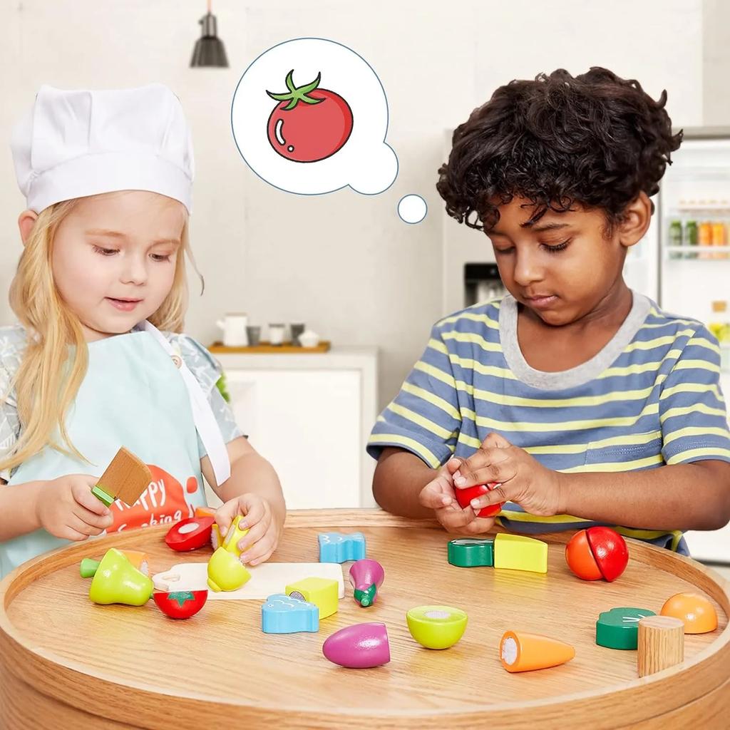 Wooden Play Food for Kids Kitchen Cutting Fruits Toys for Toddlers Pretend Vegetables Gift for Boys Girls Educational Toys