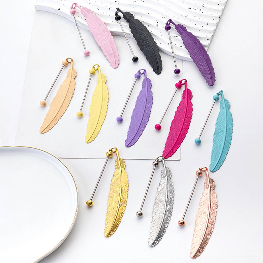 Feather Bookmarks Beadable Book Mark Metal Feather Book Page Holder for Book Lover Reader Teacher Student Gift