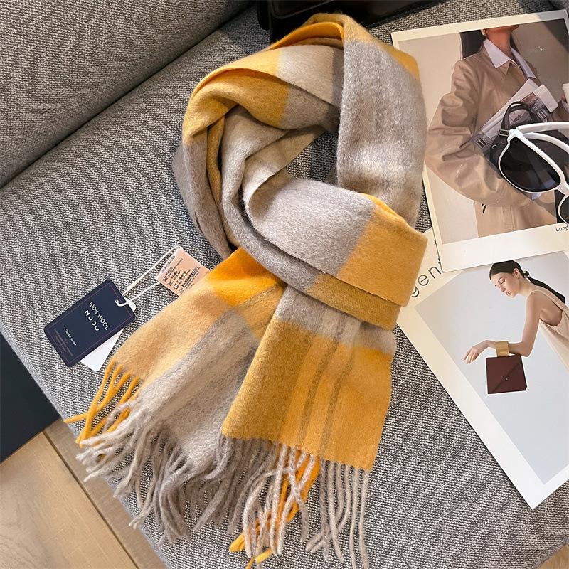 100% Wool Australian Pure Wool Plaid Scarf Winter Versatile Warm Couple Scarf