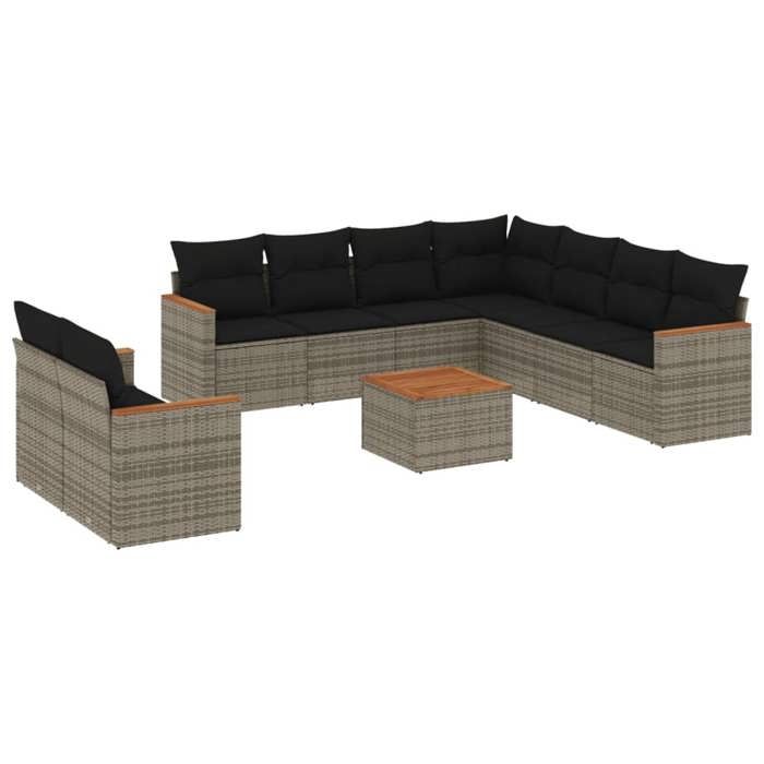 VidaXL Salon de Jardin avec Coussins 10 pcs, Canapés de Terrasse, Ensemble de Meubles de Patio, Mobilier d'Extérieur, Gris 3226109