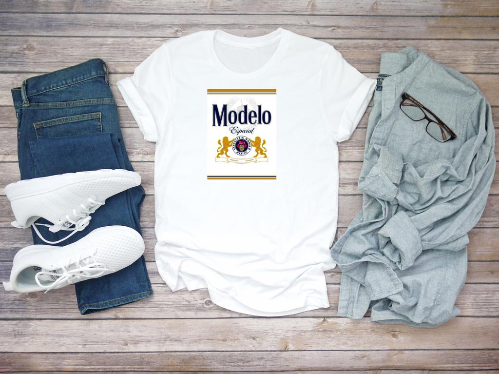 Modelo Beer Label Beer Logo Short Sleeve White Men T-shirt F404