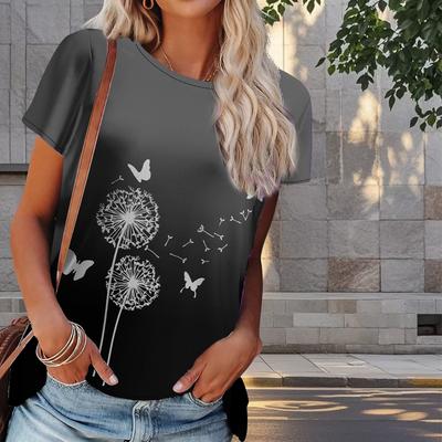 Женская летняя футболка с принтом одуванчика в стиле ретро, футболки с коротким рукавом, повседневные топы с принтом
