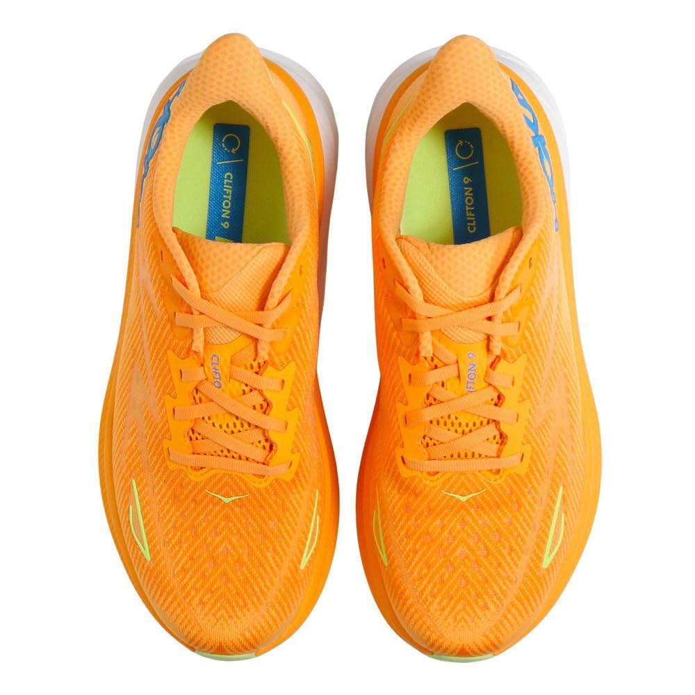 HOKA Clifton 9 Wide Running Orange Sneakers for and Walking Shoes, (1132210-SLRL), Jogging, Cushioning, (Orange/Size 28.5/Men's)
