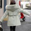 Зимнее пуховое пальто с утолщенным стеганым плюшевым капюшоном, средней длины, ветрозащитными карманами, длинными рукавами, регулируемым шнурком, повседневная верхняя одежда из хлопка, куртка