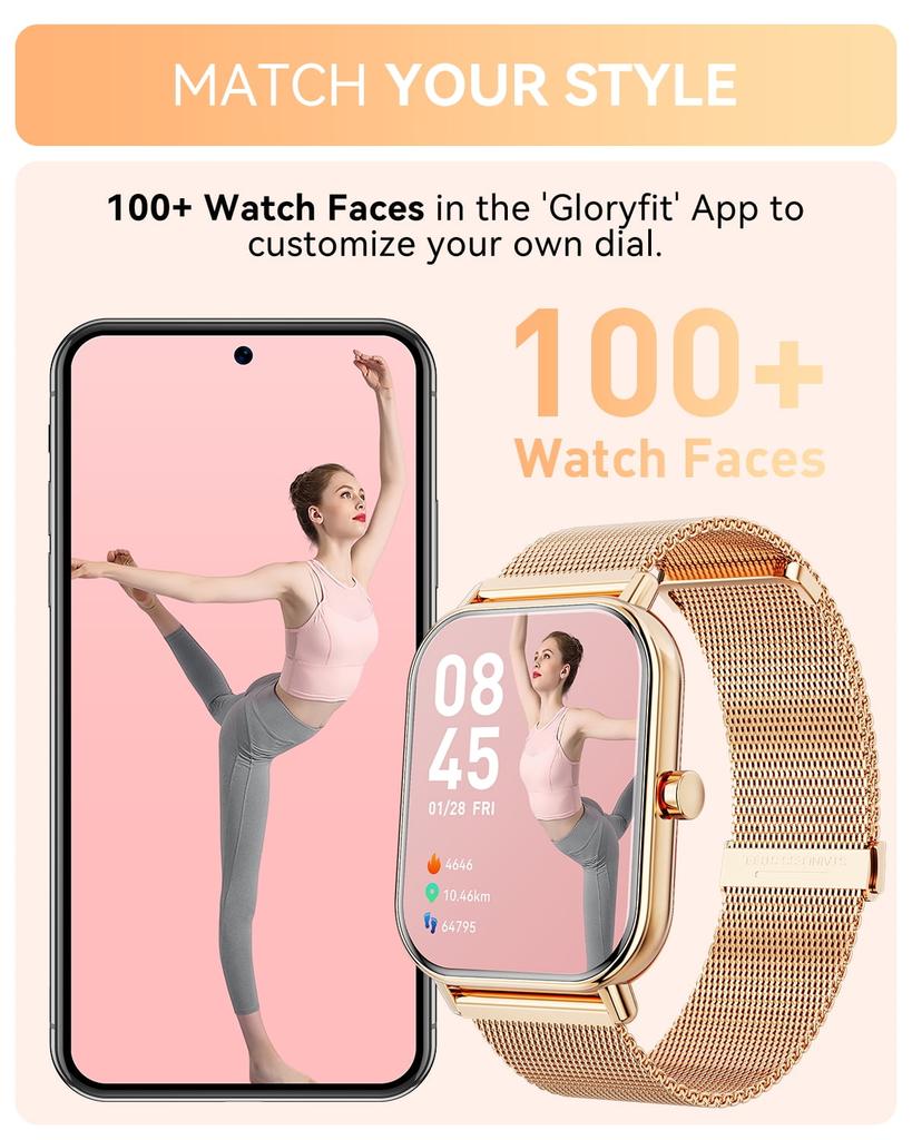 Умные часы, женские и мужские, фитнес-трекер с диагональю 1,85 дюйма, функцией ответа/вызова/напоминания о сообщениях, 100 спортивных режимов