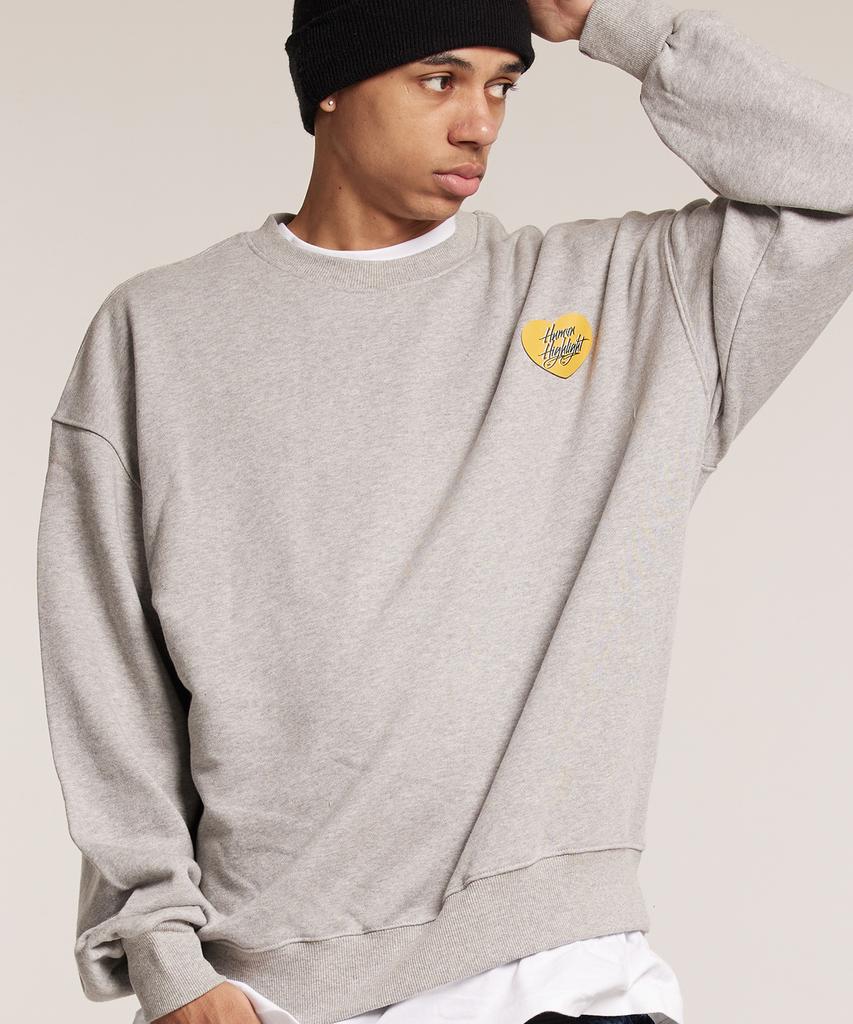CREAM SODA LAB Human Highlight Sweatshirt Small Heart Gray Yellow