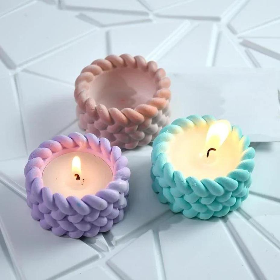 New Handmade Craft Silicone Mold Hemp Rope Candle Holder Dropper Design Gypsum Aromatherapy Cup Storage Mould For Home Use
